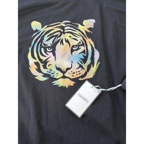 Lauren Moshi Black Tiger Graphic Sweatshirt Oversized Crewneck Rainbow Cozy XL - Picture 6 of 8